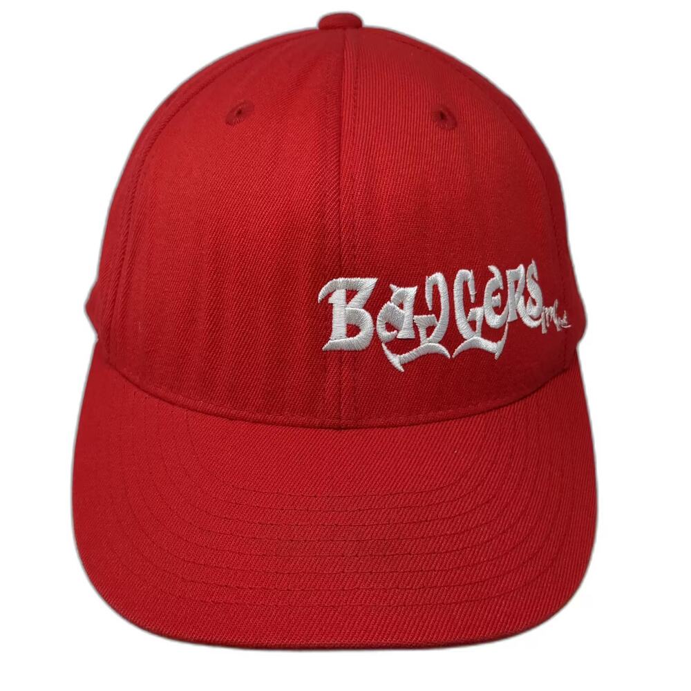 210 Fitted Baseball Cap Red White 7 5/8 Badgers Inc Embroidered Stretch Hat
